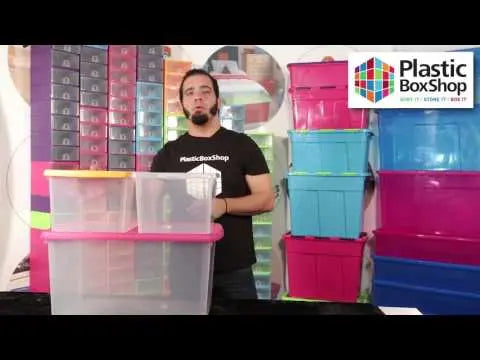 Set of 4 - 6.7 Litre Wham Plastic Storage Boxes with Coloured Lids Wham Storage