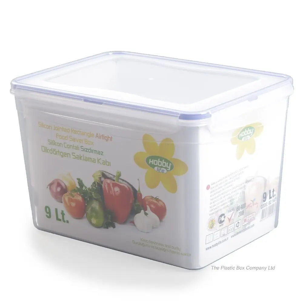 9 Litre Rectangular Plastic Food Box Clip Lid