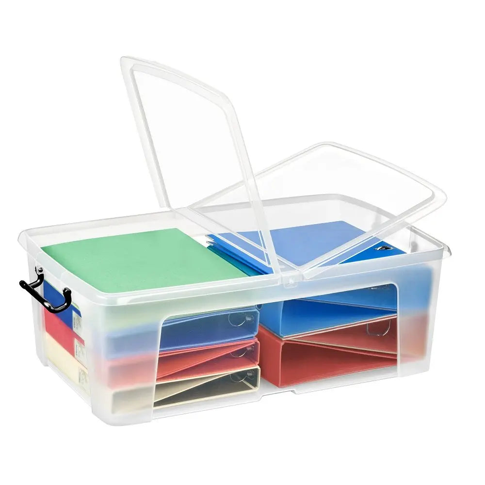 Pack 4 50 Litre Smart Storemaster Clear Plastic Storage Boxes Folding Lids