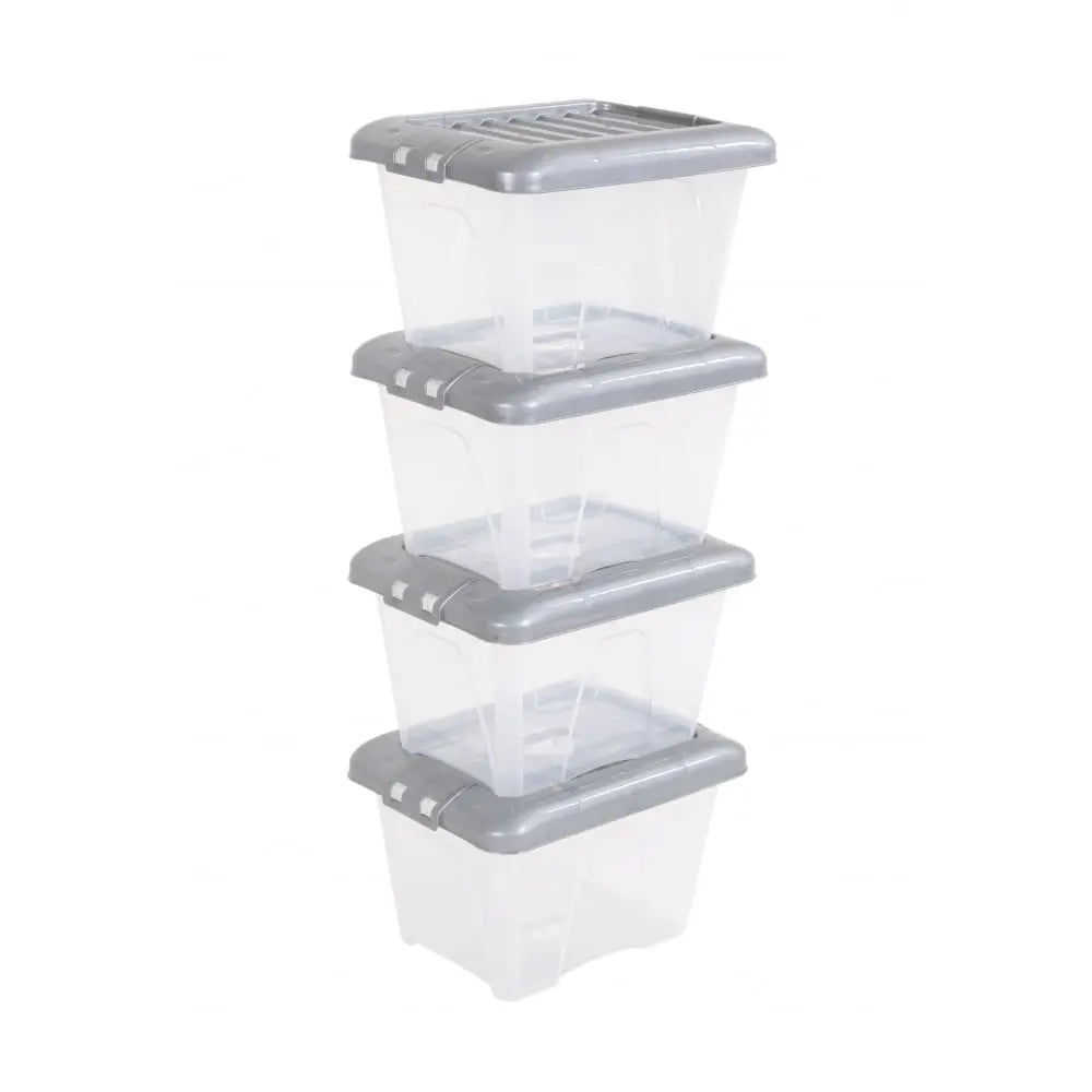 Pack of 4 - 14 Litre Nice Boxes with Lids -  Silver Lid Wham Storage