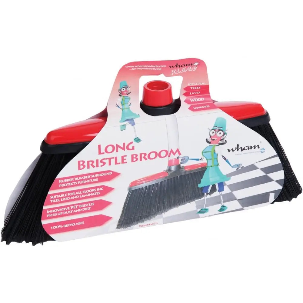 Klean Long Bristle Broom Head with Rubber Trim Wham Storage