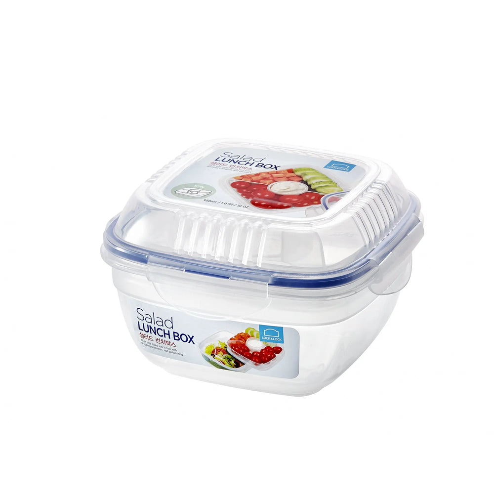 Square Salad Lunch Box with Tray and Dressing Pot Lock & Lock