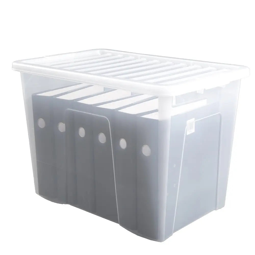 Pallet Deal x 150 - 80 Litre Crystal Plastic Storage Boxes with Lids Wham Storage