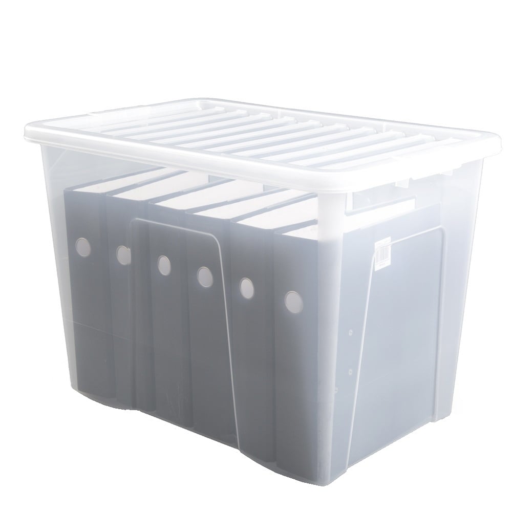 Pack of 3 - 80 Litre Crystal Plastic Storage Boxes with Lids
