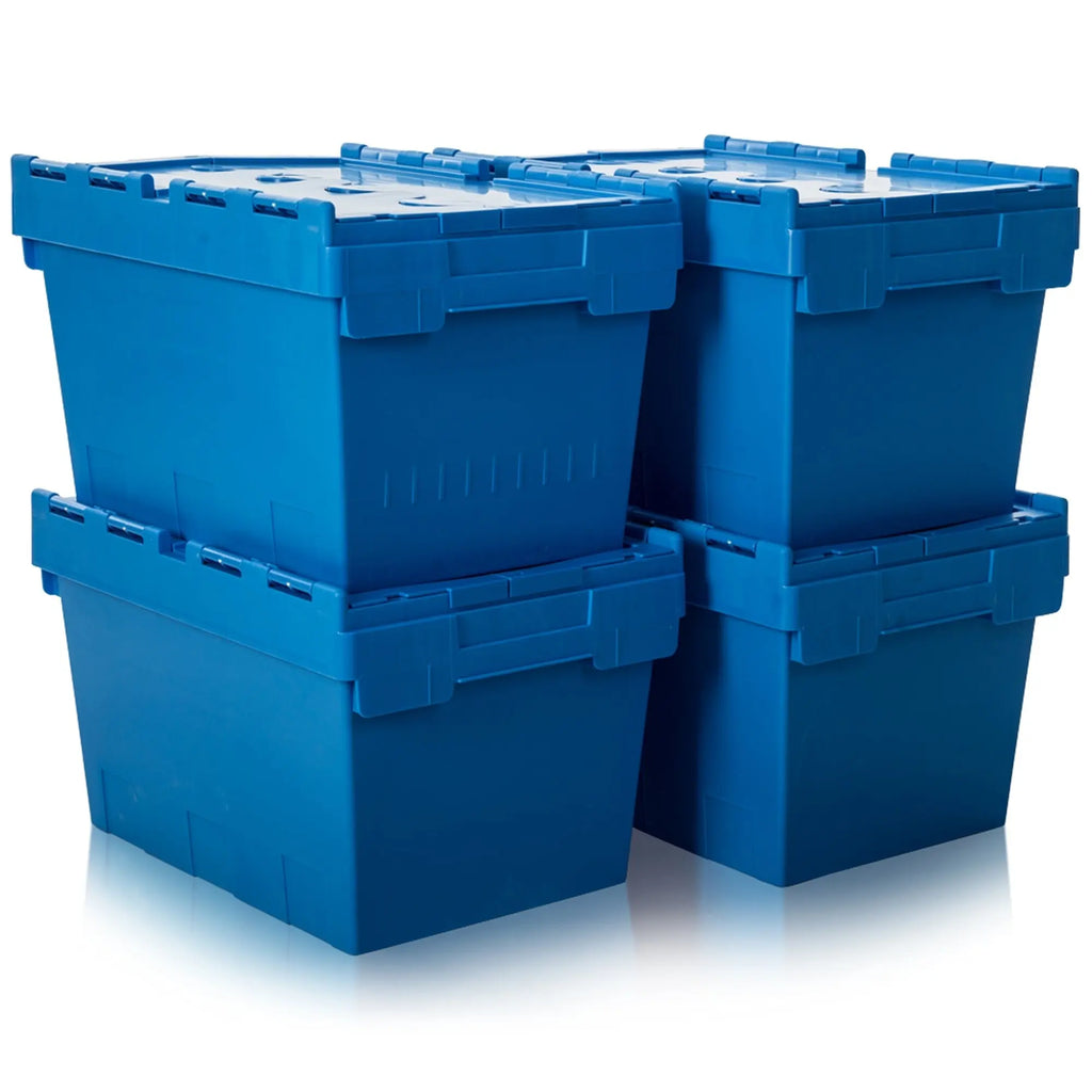 Pack 4 32 Litre Heavy Duty ALC Plastic Boxes Attached Lids