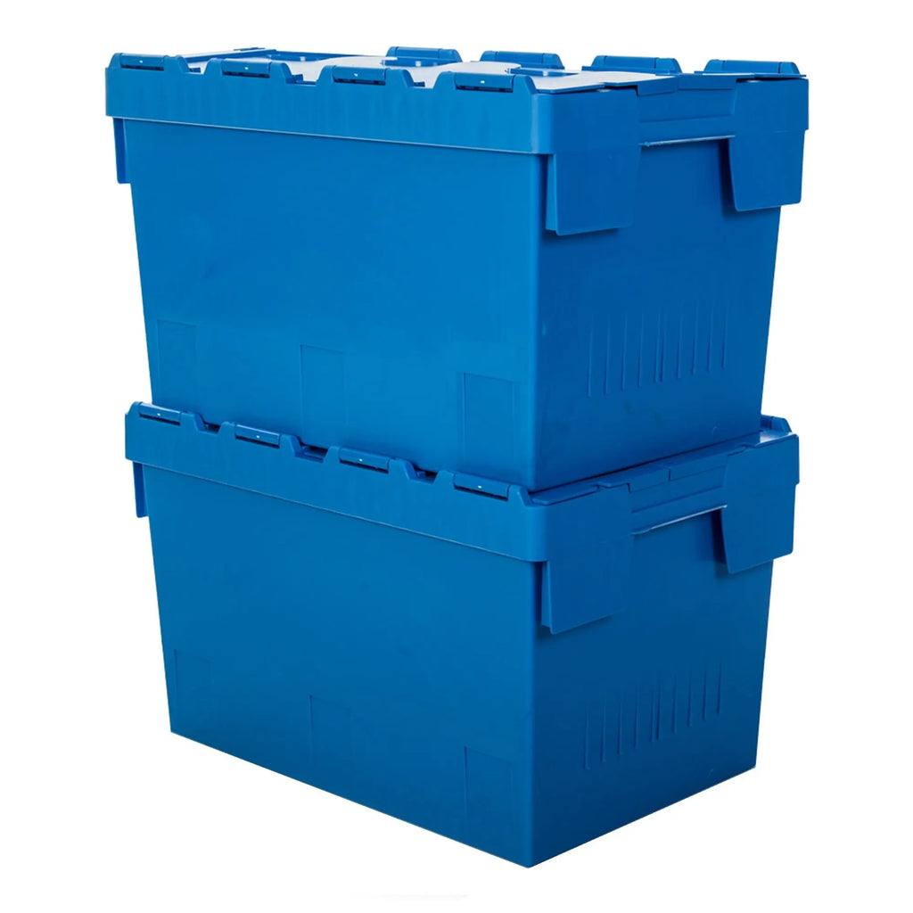 Pack 2 70 Litre Heavy Duty ALC Plastic Boxes Attached Lids