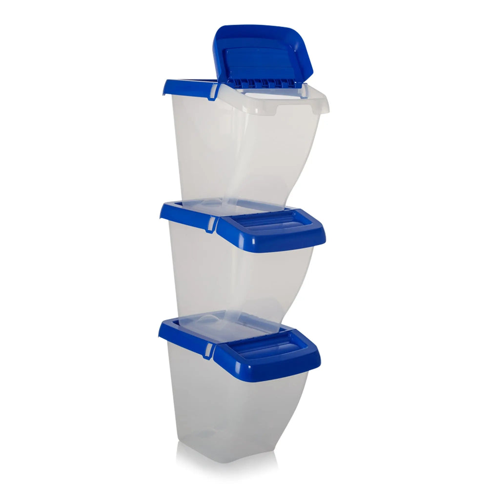 Pack of 3 - 50 Litre Stacking Plastic Recycling Box - Clear with Hinged Lid Wham Storage