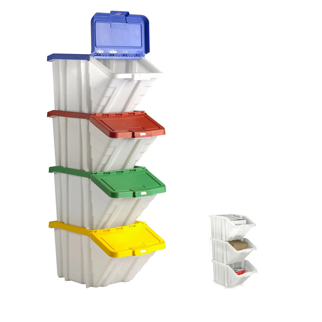 Pack 3 50 Litre Capacity Functional Plastic Storage Recycling Boxes Lids