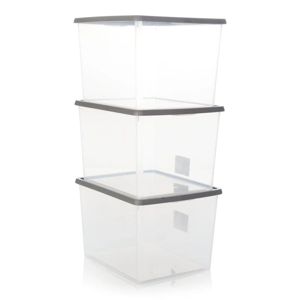 Pack of 3 - 50 Litre A4 Lever Arch Archiving File Clear Storage Boxes with Lids Wham Storage