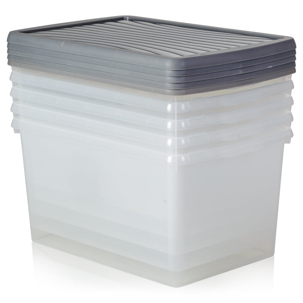 Pack of 5 - 54 Litre Wham Plastic Storage Boxes with Lids