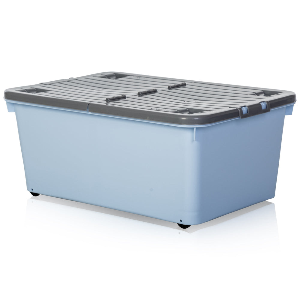 Pack of 3 - 45 Litre Plastic Storage Boxes with Wheels and Folding Lids
