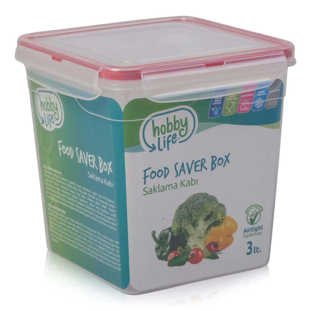 3 Litre Square Airtight Plastic Food Box Hobby Life