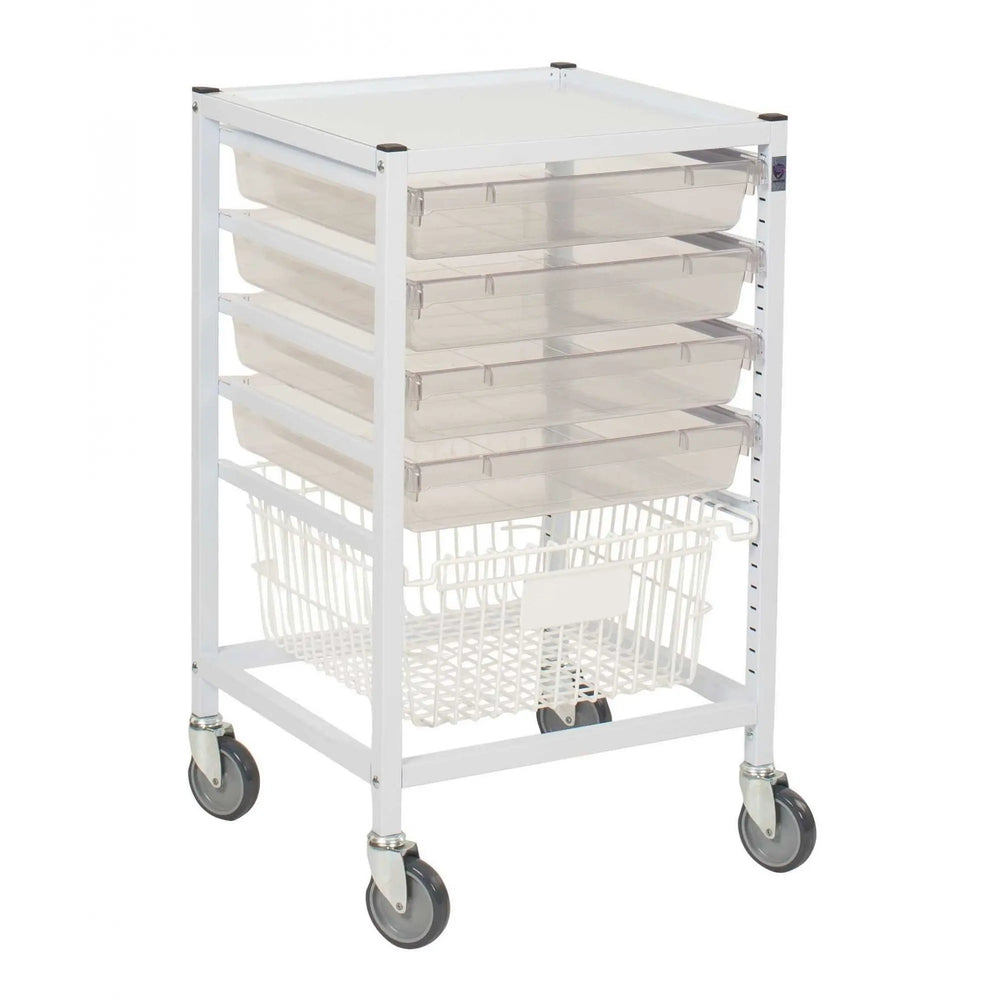 Classic Medical Trolley with 4 Trays & 1 Deep Wire Basket Gratnells