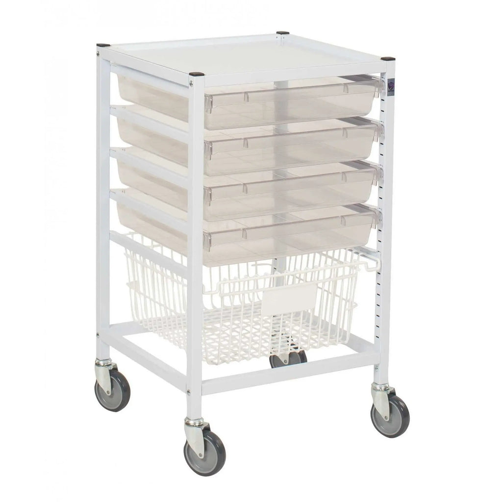 Classic Medical Trolley 4 Trays & 1 Deep Wire Basket