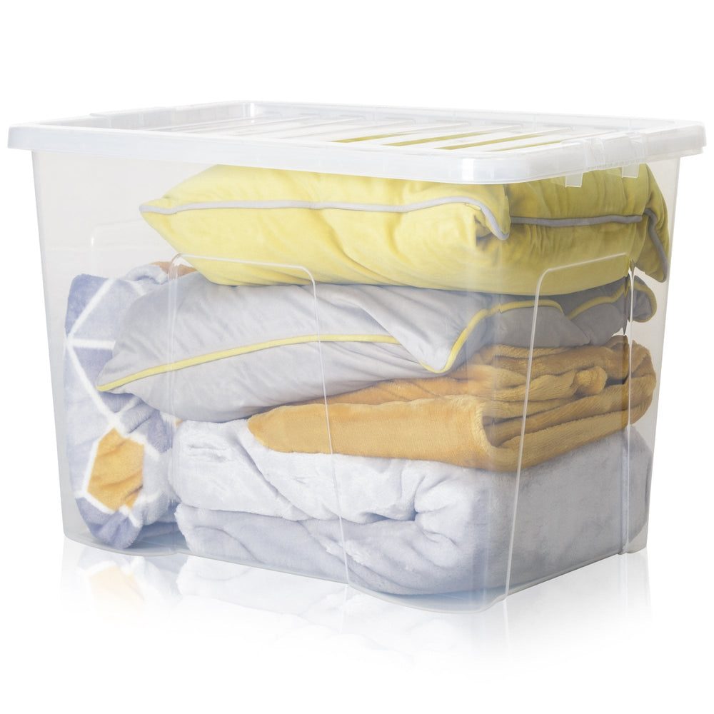 Pack of 4 - 80 Litre Crystal Plastic Storage Box with Lid