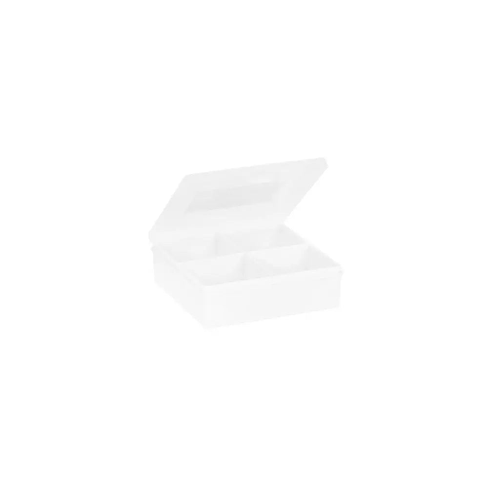 16cm (8.02) Square Small Plastic Organiser with 4 Compartments and Hinged Lid Wham Storage