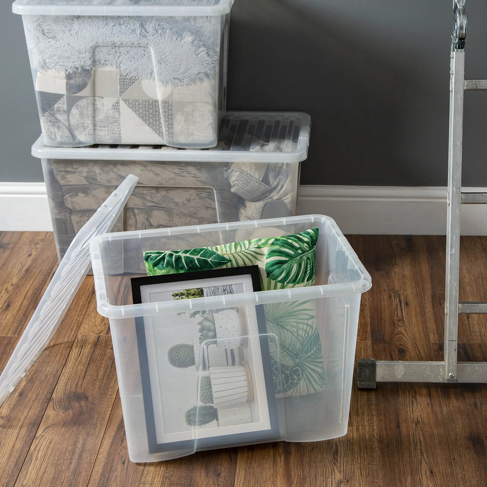 Pallet Deal x 150 - 80 Litre Crystal Plastic Storage Boxes with Lids Wham Storage