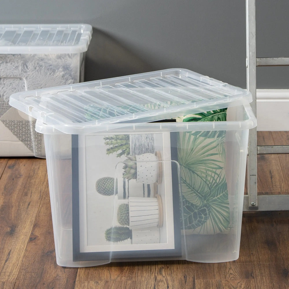 Pallet Deal x 150 - 80 Litre Crystal Plastic Storage Boxes with Lids Wham Storage