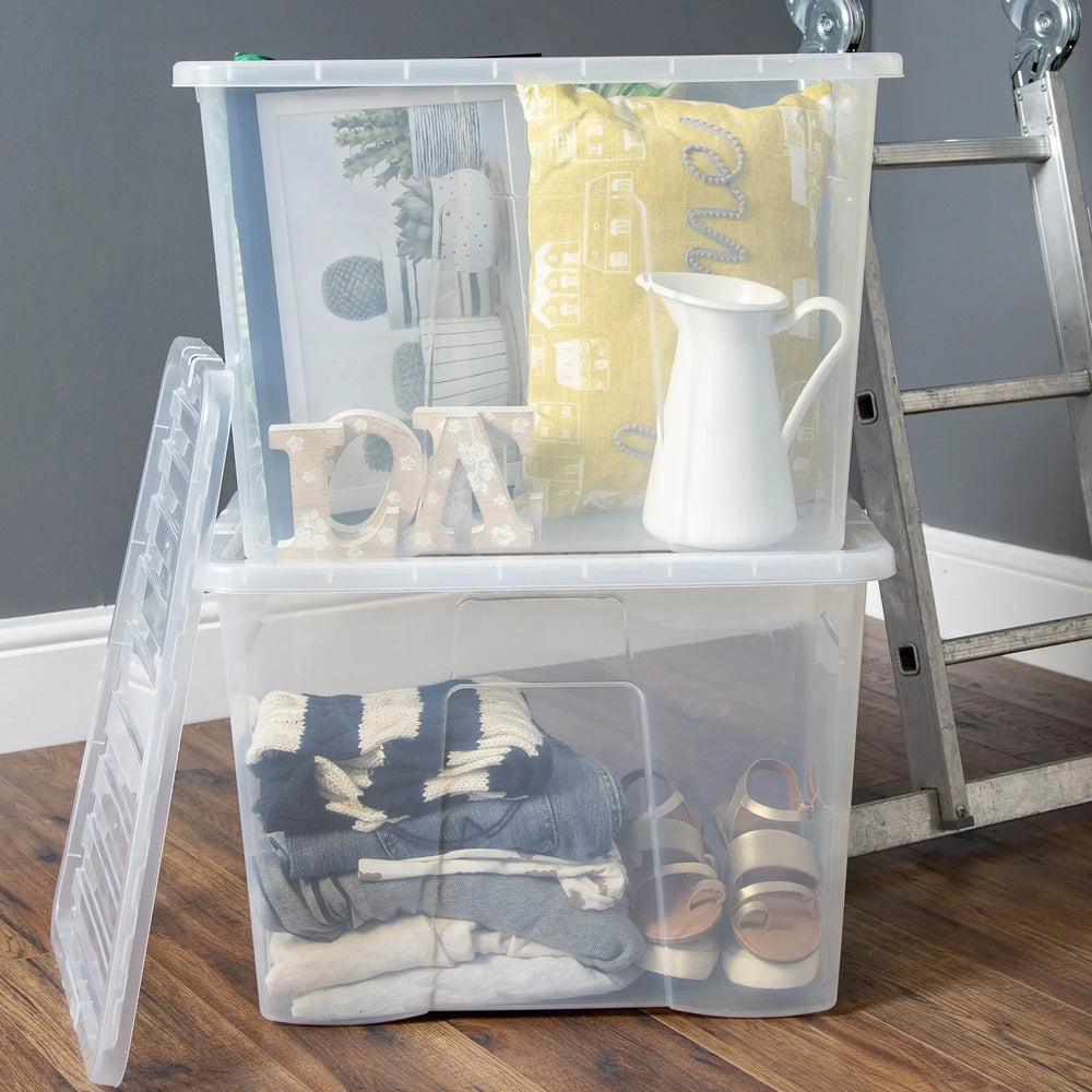 Pallet Deal x 150 - 80 Litre Crystal Plastic Storage Boxes with Lids Wham Storage