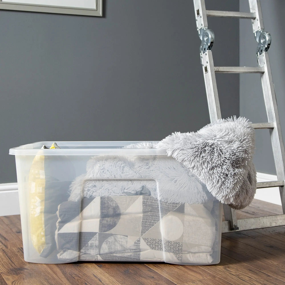 Mini Pallet Deal x 50 Boxes - 110 Litre Crystal Plastic Storage Boxes with Lids Wham Storage
