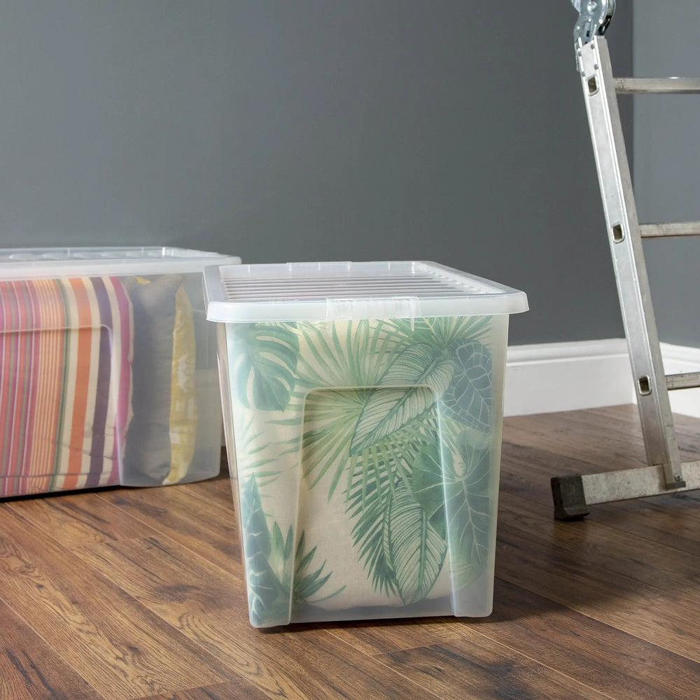 Mini Pallet Deal x 50 Boxes - 110 Litre Crystal Plastic Storage Boxes with Lids Wham Storage