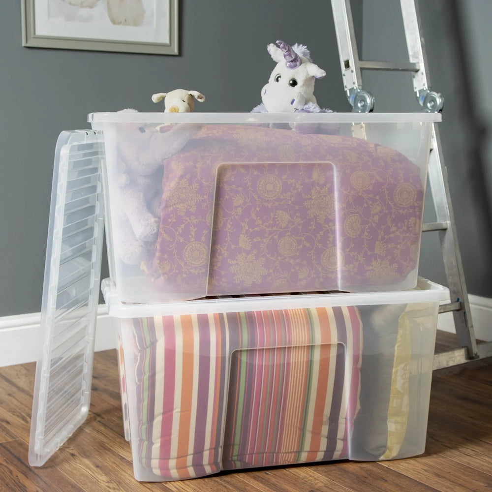 Mini Pallet Deal x 50 Boxes - 110 Litre Crystal Plastic Storage Boxes with Lids Wham Storage