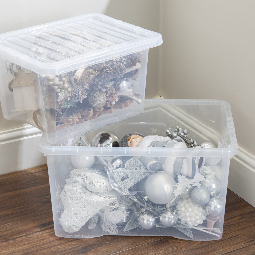 Pack of 5 - 45 Litre Crystal Plastic Storage Boxes and Lids
