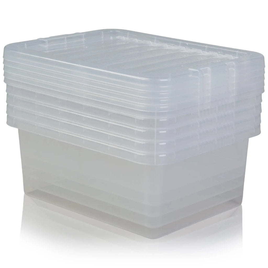 Pack 5 17 Litre Crystal Plastic Boxes Lids