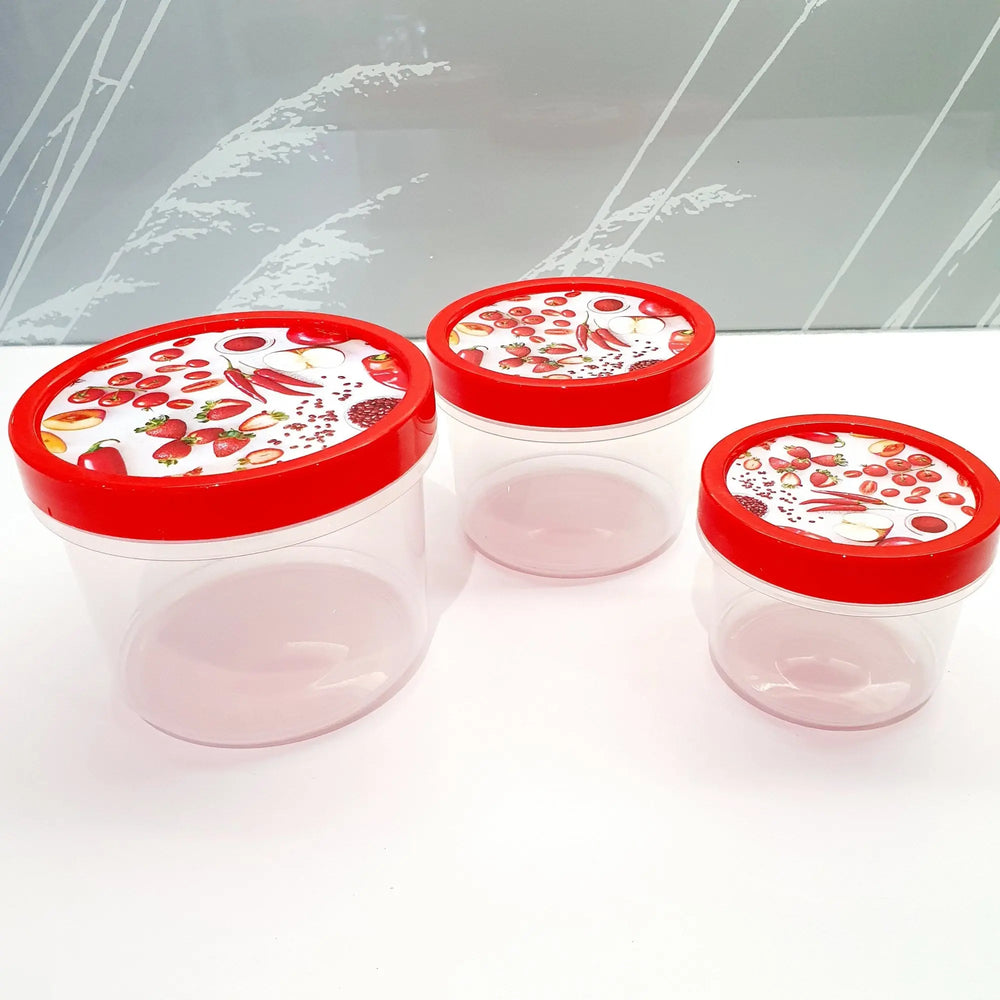 Set of 3 - Shallow Round Airtight Plastic Food Box with Screw Top Lid Hobby Life