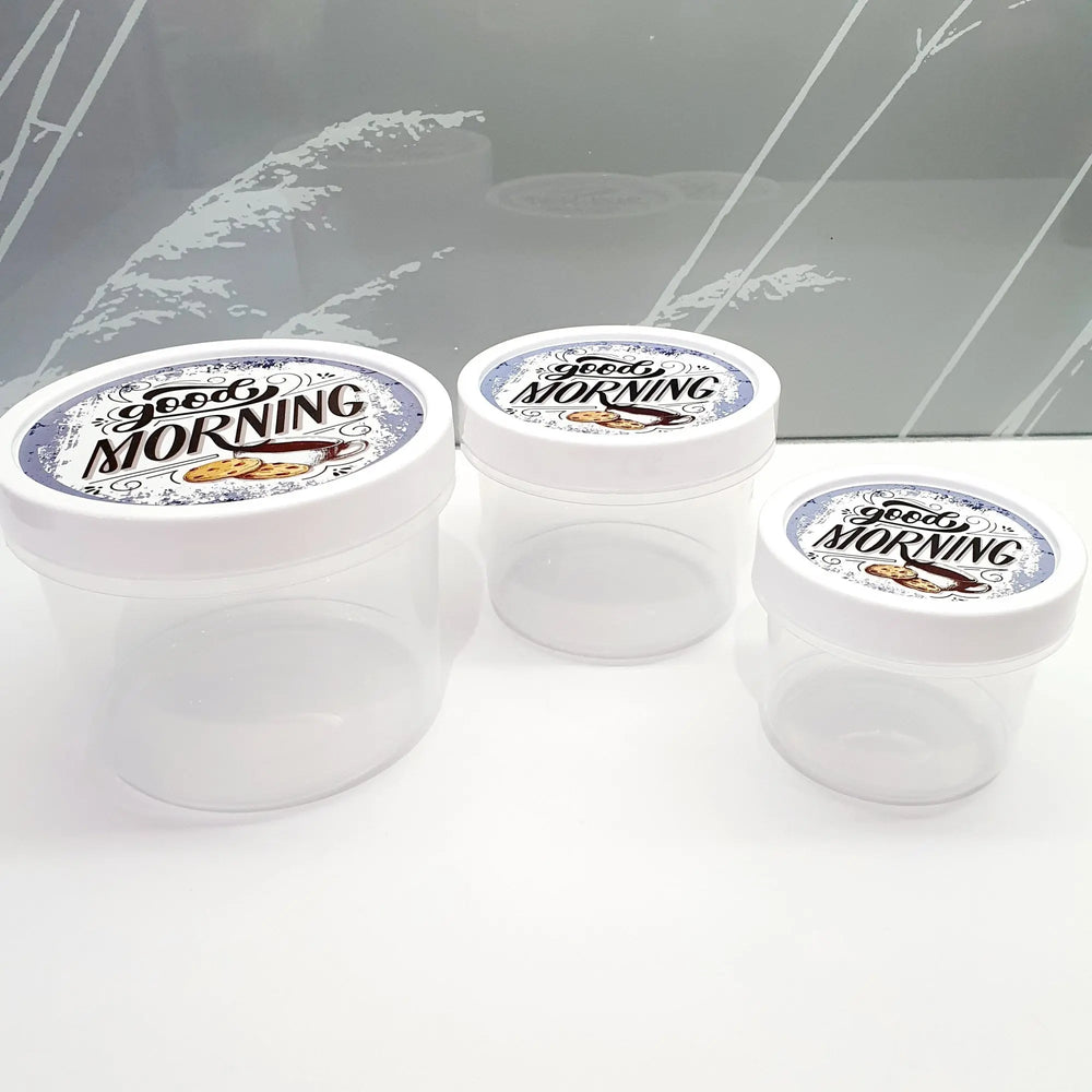 Set of 3 - Shallow Round Airtight Plastic Food Box with Screw Top Lid Hobby Life