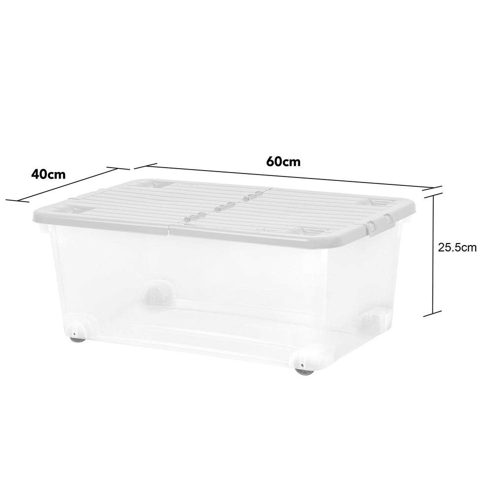 Pack of 3 - 45 Litre Plastic Storage Boxes with Wheels and Folding Lids