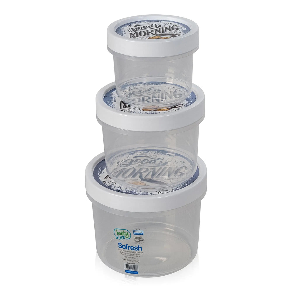 Set of 3 - Shallow Round Airtight Plastic Food Box with Screw Top Lid Hobby Life
