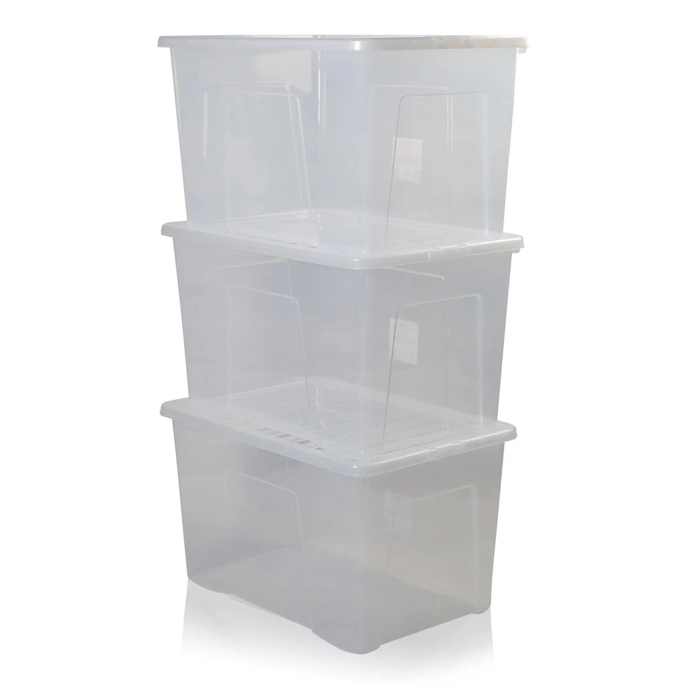 Pack of 3 - 102 Litre Crystal Plastic Storage Box with Lid Wham Storage