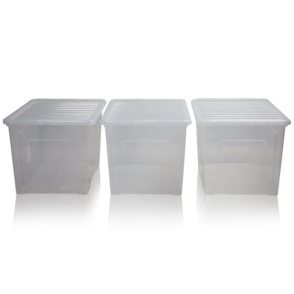 Pack of 3 - 102 Litre Crystal Plastic Storage Box with Lid Wham Storage