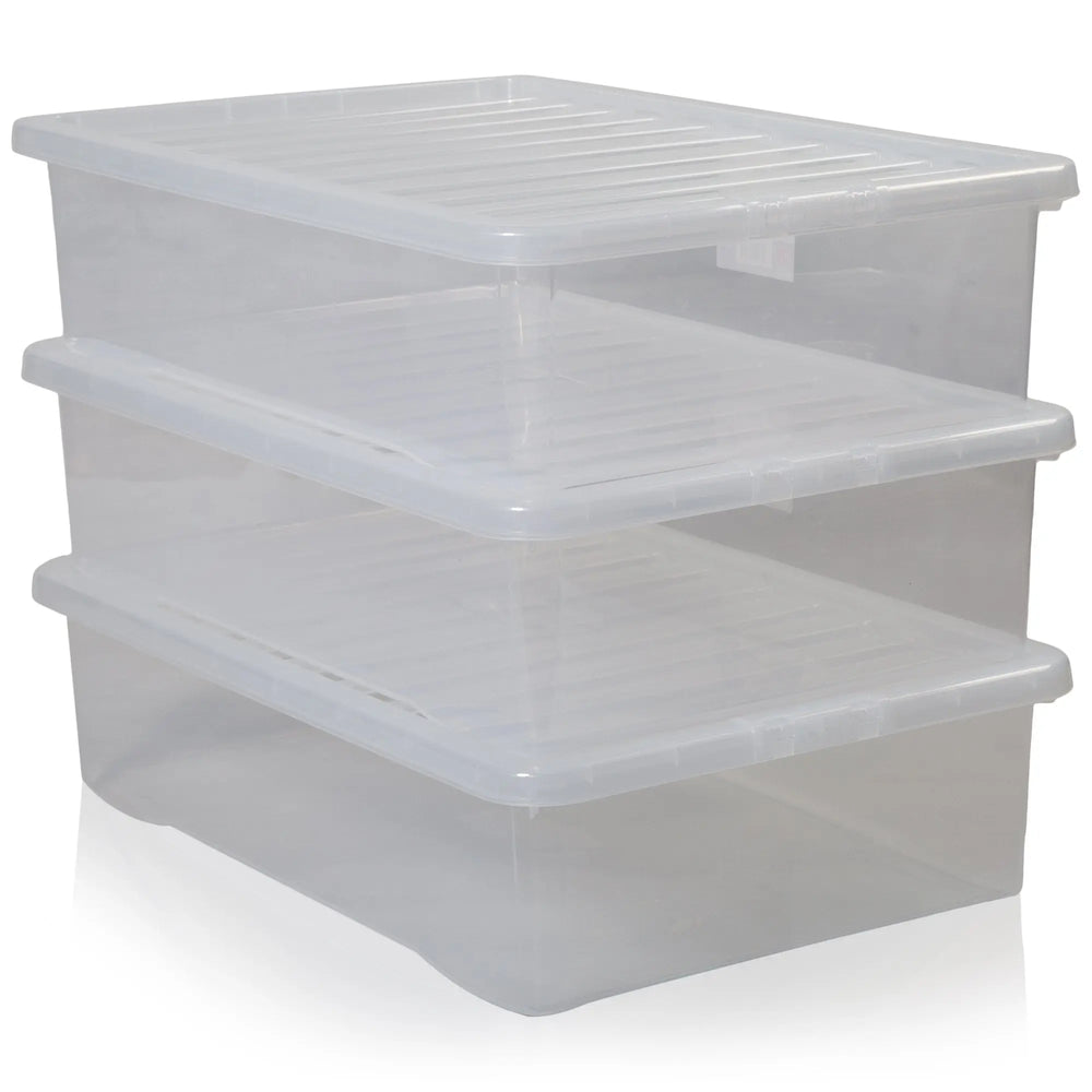 Pack of 3 - 46 Litre Crystal Plastic Storage Box with Lid Wham Storage