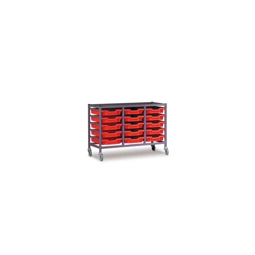 Gratnells Treble Column Adjustable Trolley with 15 Shallow Trays and Runners Gratnells
