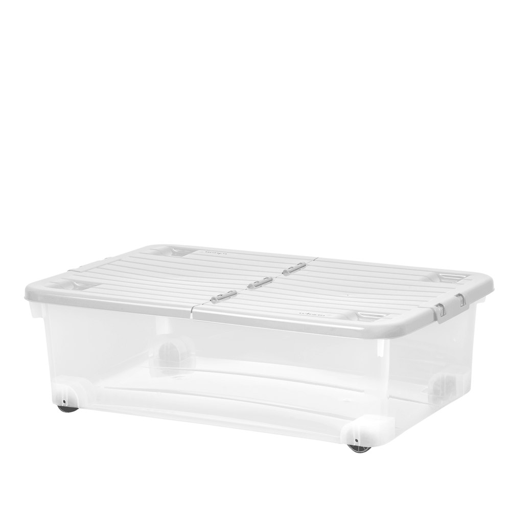 Pack of 5 - 32 Litre Under Bed Plastic Storage Boxes with Wheels and Lids 