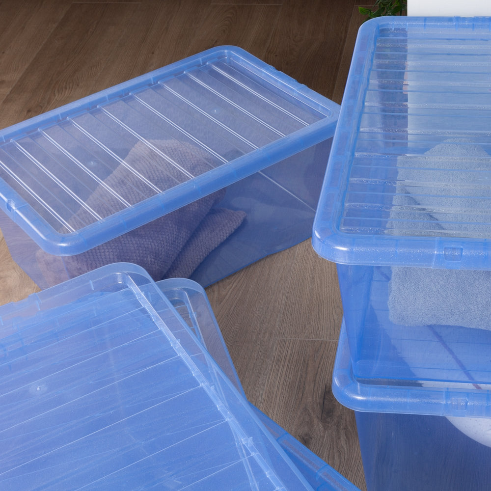Pack of 5 - 45 Litre Crystal Sparkle Plastic Storage Boxes and Lids