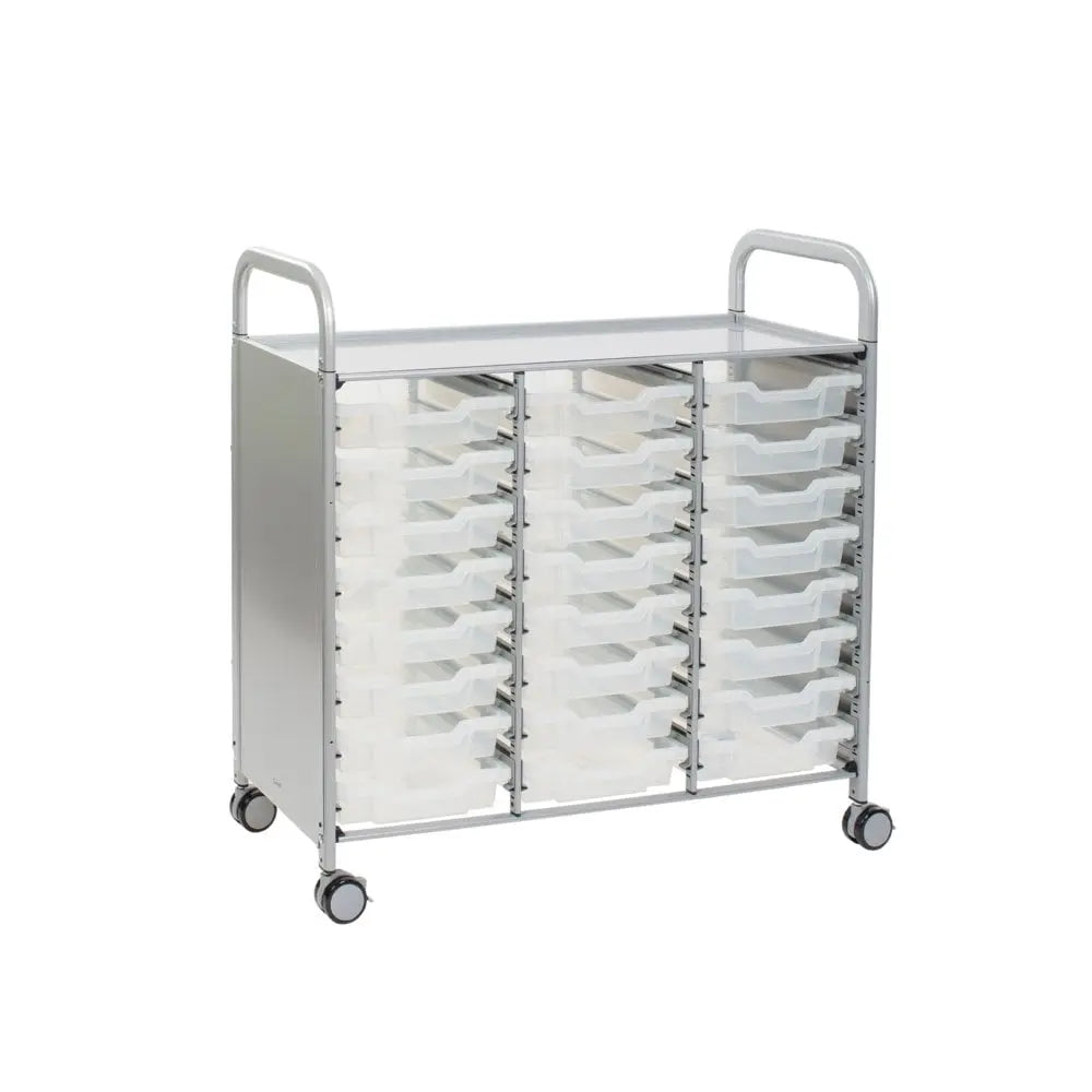 Callero Plus Treble Column Silver Trolley with 24 Shallow Trays Gratnells