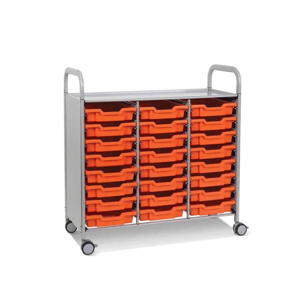 Callero Plus Treble Column Silver Trolley with 24 Shallow Trays Gratnells