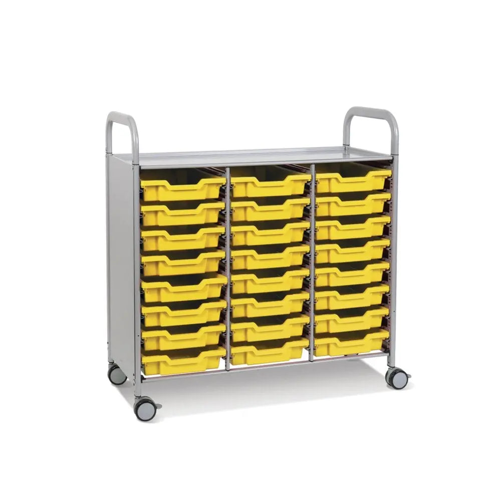 Callero Plus Treble Column Silver Trolley with 24 Shallow Trays Gratnells