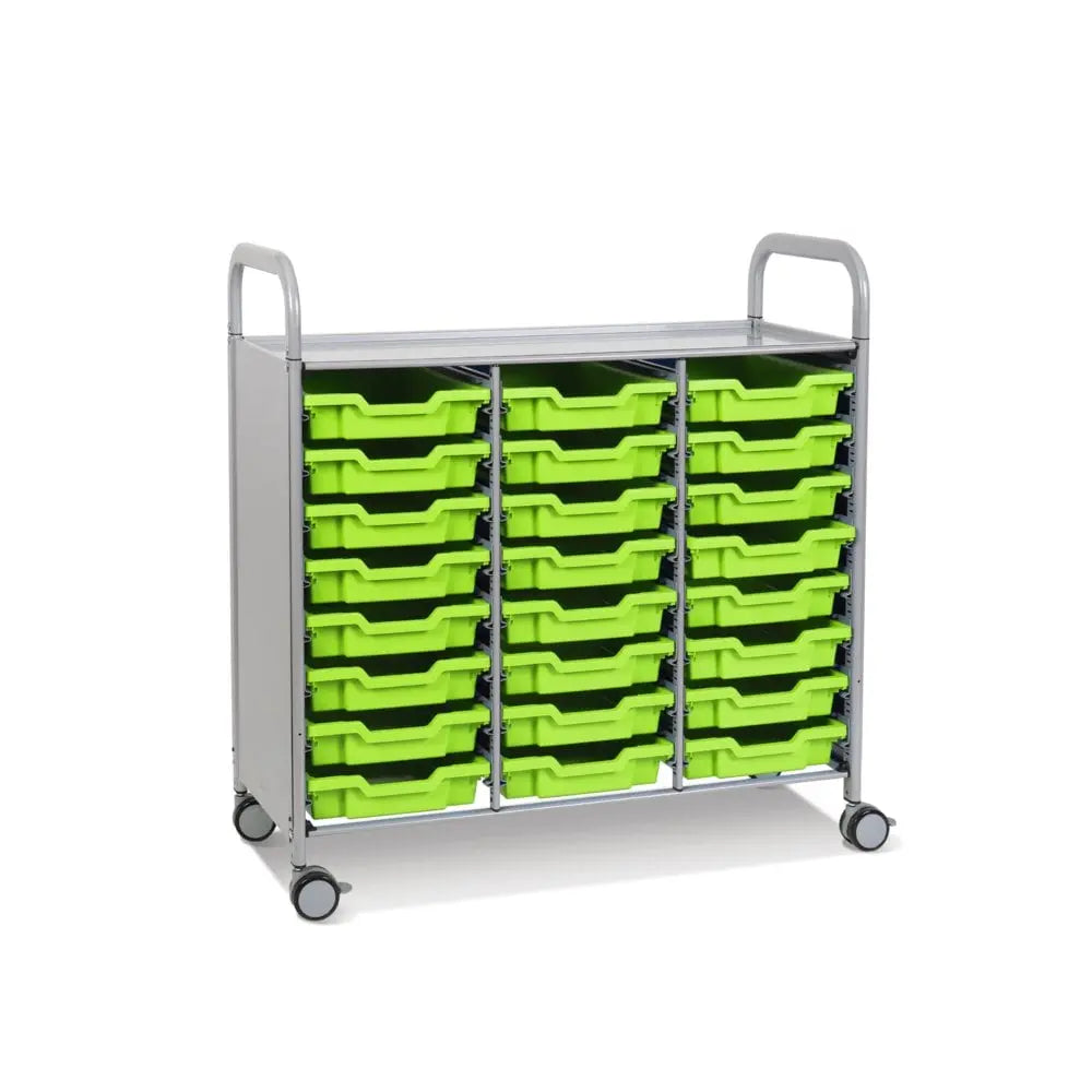 Callero Plus Treble Column Silver Trolley with 24 Shallow Trays Gratnells