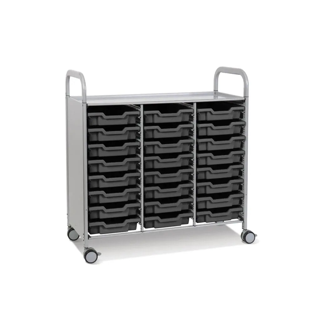 Callero Plus Treble Column Silver Trolley with 24 Shallow Trays Gratnells