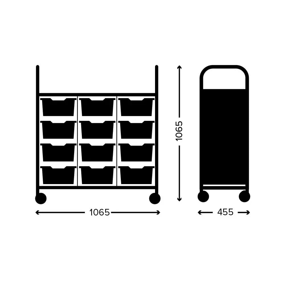 Callero Plus Treble Column Silver Trolley with 12 Deep Trays Gratnells