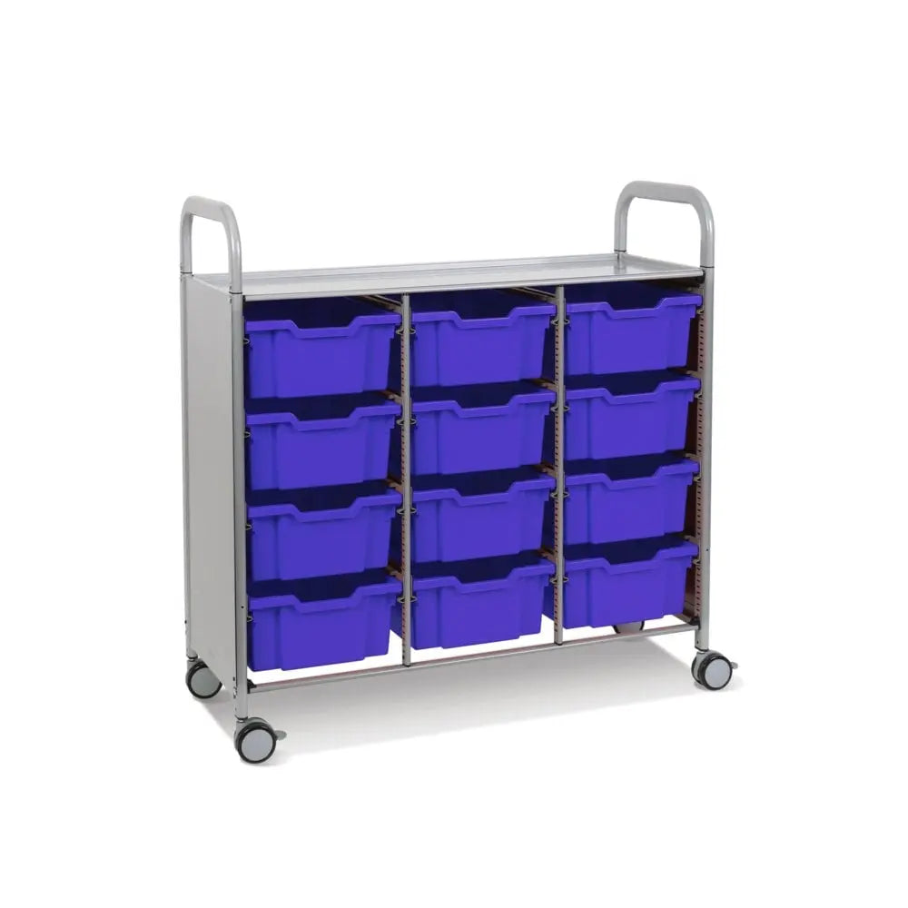 Callero Plus Treble Column Silver Trolley with 12 Deep Trays Gratnells