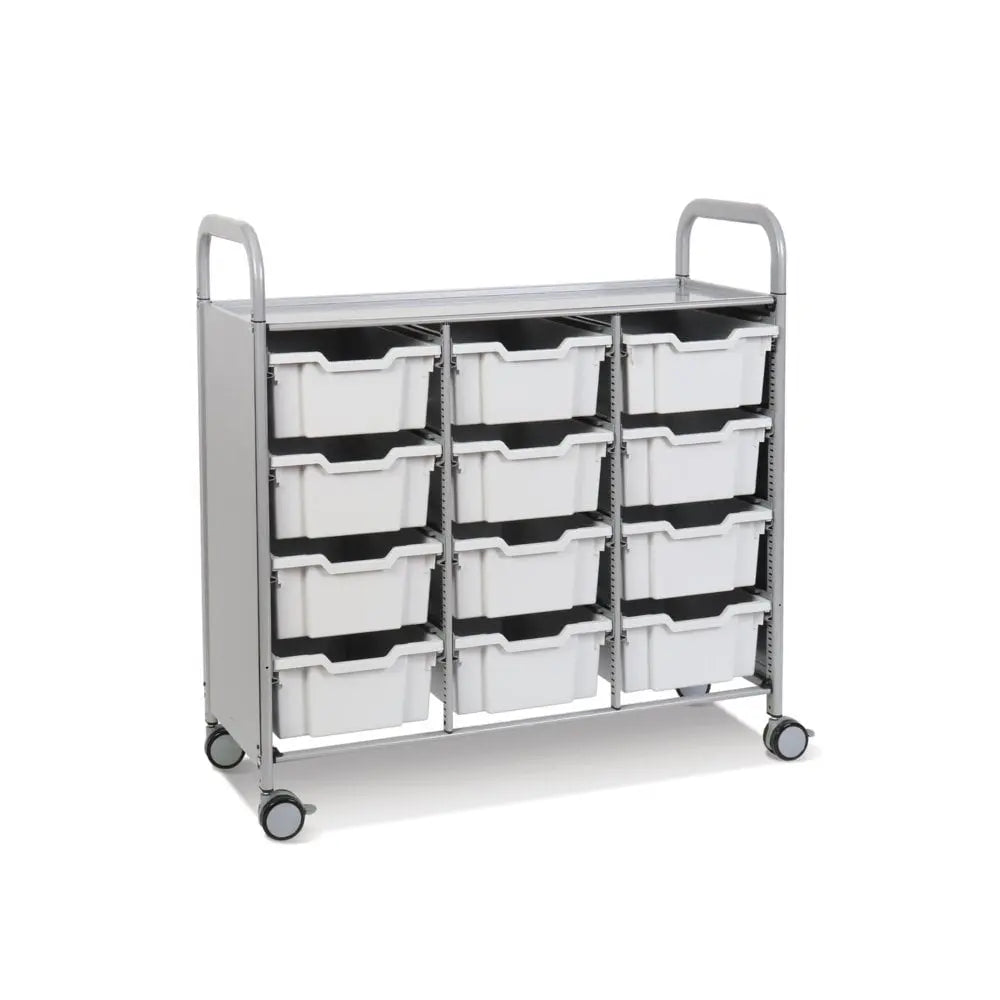 Callero Plus Treble Column Silver Trolley with 12 Deep Trays Gratnells