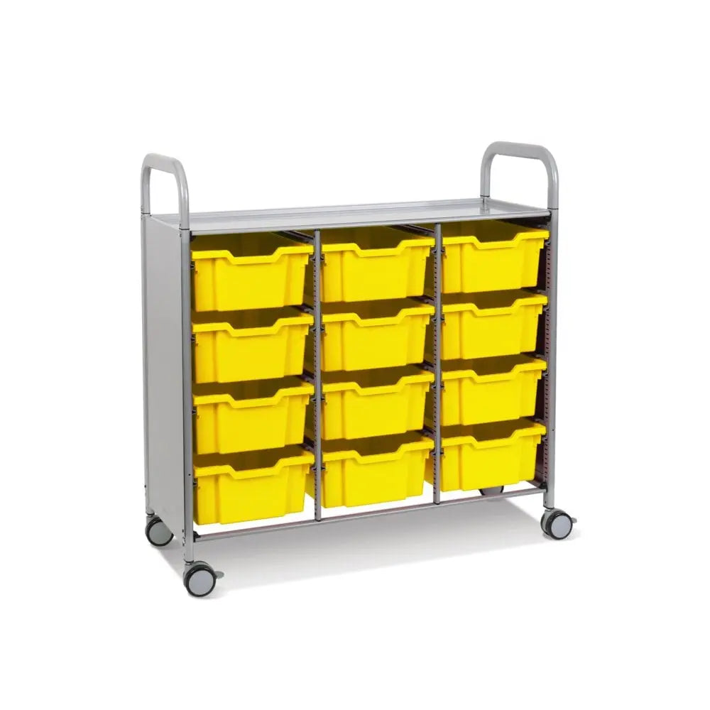 Callero Plus Treble Column Silver Trolley with 12 Deep Trays Gratnells