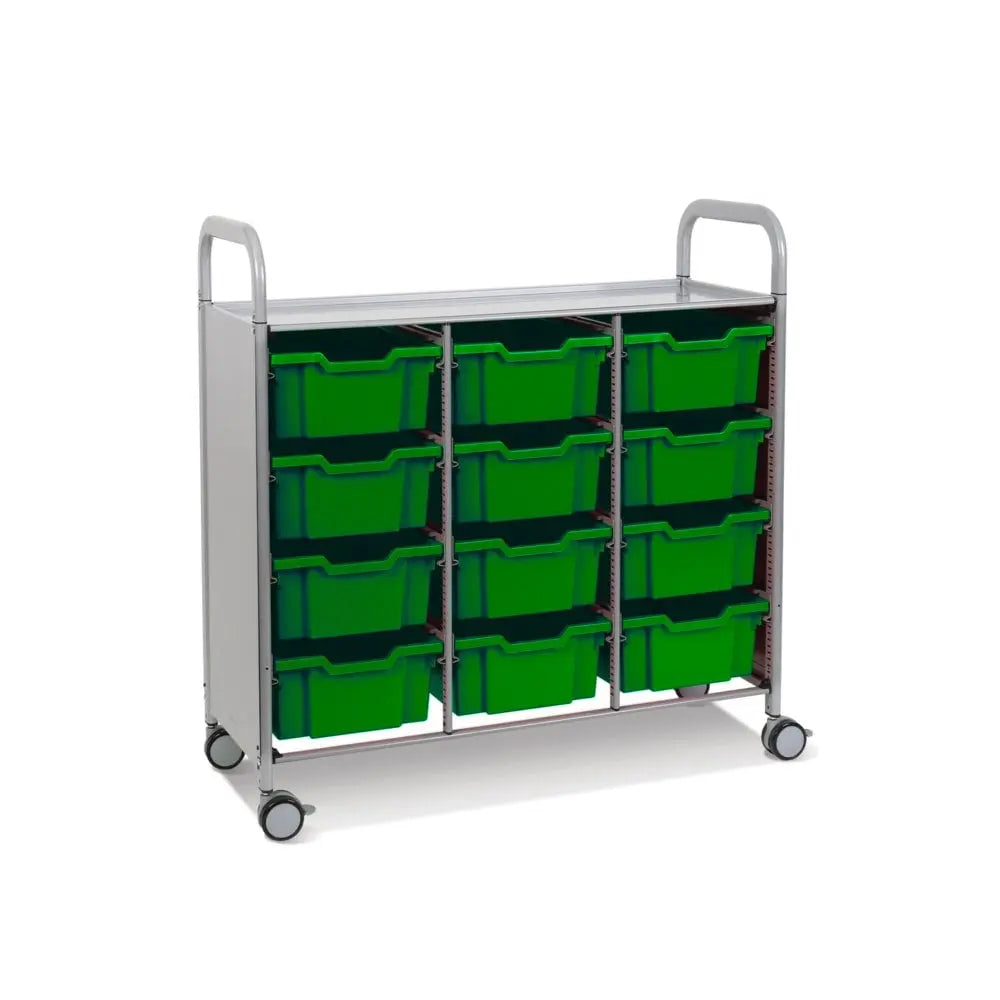 Callero Plus Treble Column Silver Trolley with 12 Deep Trays Gratnells