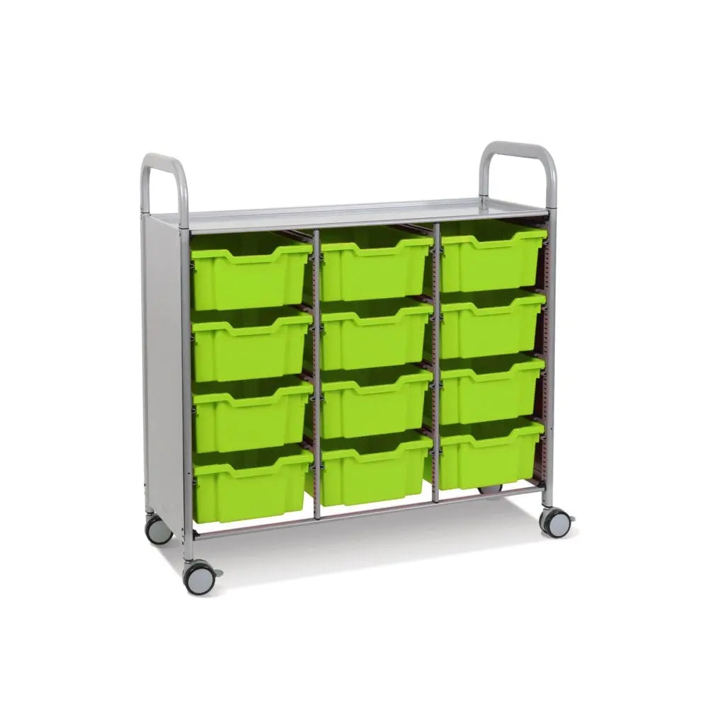 Callero Plus Treble Column Silver Trolley with 12 Deep Trays Gratnells