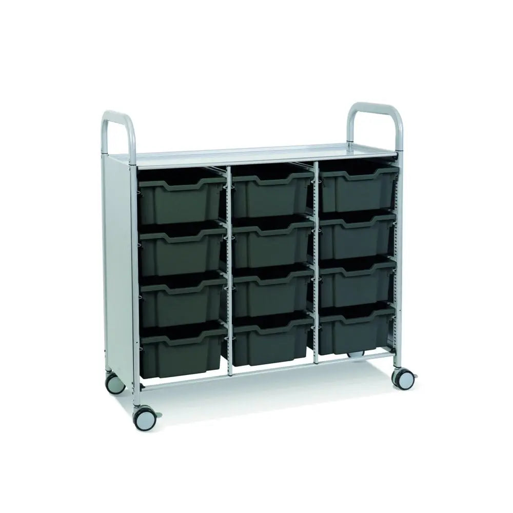 Callero Plus Treble Column Silver Trolley with 12 Deep Trays Gratnells